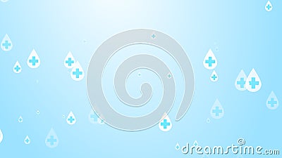 Abstract medical health cross white on blue sanitizer drop pattern background. Stock Photo