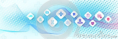 Abstract medical and science healthcare blue banner design template. Health care medicine concept. Medical innovation Vector Illustration
