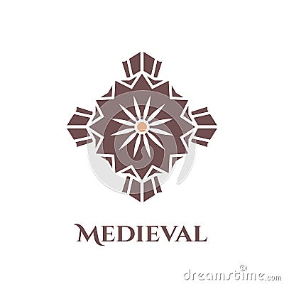 Abstract medieval logo. Geometric cross emblem of medieval heraldry. Vector illustration Vector Illustration