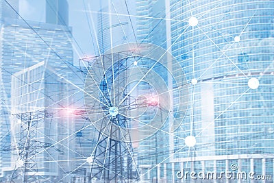 Abstract mesh line and point. Connection and interaction on office background. Stock Photo