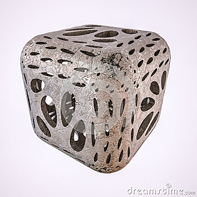 Abstract metal cube with texture and holes. 3d render Stock Photo