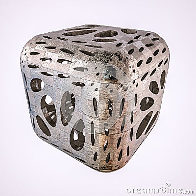 Abstract metal cube with texture and holes. 3d render Stock Photo