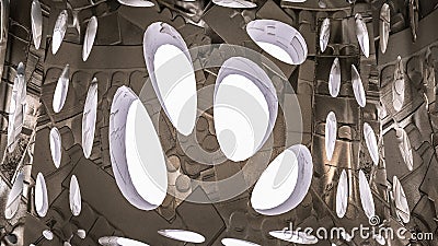 Abstract metal cube with texture and holes from the inside. 3d render Stock Photo