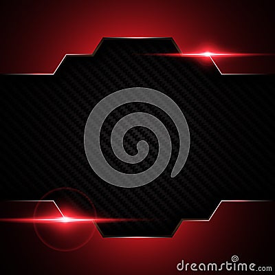 Abstract metallic black red frame on carbon kevlar texture pattern tech sports innovation concept background Vector Illustration