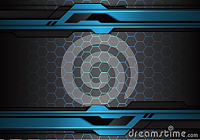 Abstract metallic blue black futuristic polygon line on hexagon mesh pattern design modern technology background vector Vector Illustration