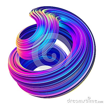 Abstract metallic holographic colored 3D fluid twisted shape Stock Photo