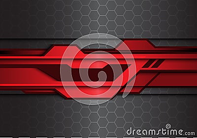 Abstract metallic red black futuristic polygon line on hexagon mesh pattern design modern technology background vector Vector Illustration