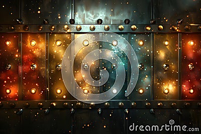 Abstract Metallic Steampunk Background with Lights and Sparkles for Design, Print, or Poster Generative AI Stock Photo
