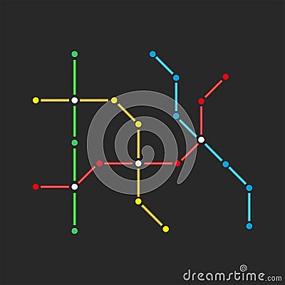 Abstract metro scheme of a fictional city, a guide to the subway stations design blank mockup Vector Illustration