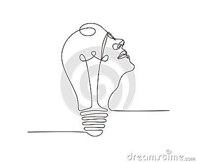 Abstract minimal bulb and face out line design. continuous line drawing. smart person concept Vector Illustration