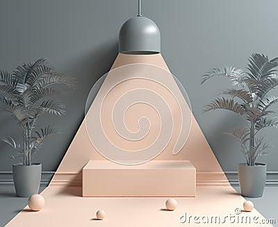 Abstract Minimal Empty Podium Under Light Lamp Concept Background 3d Render Stock Photo