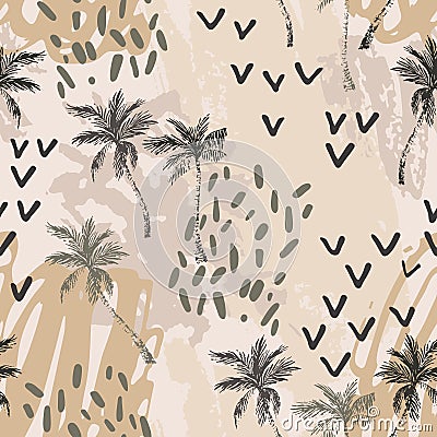 Abstract minimal palm trees seamless pattern, coconut palm tree vector background Vector Illustration