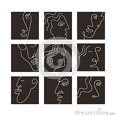 Abstract minimal people portraits. Logo, icon, label. Vector Illustration