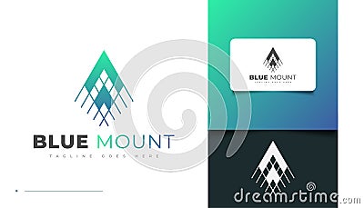 Abstract and Minimalist Blue Mountain Logo Design Vector Illustration