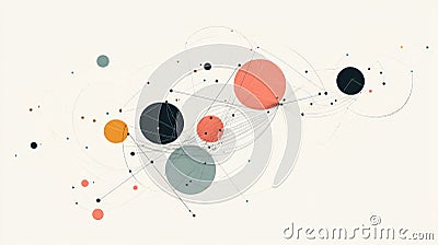Abstract Minimalist Network Design with Simple Shapes and Dynamic Data Flow Visualization Stock Photo