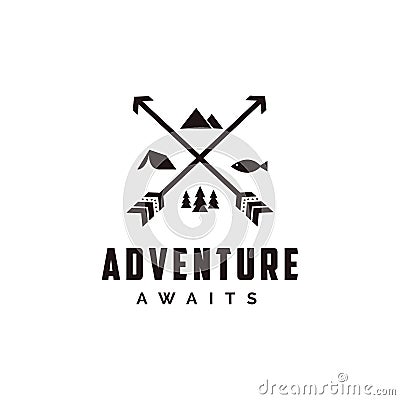 Abstract minimalist Outdoor adventure, archer hunter, travel badge logo with arrow and hexagon shape vector illustrations template Vector Illustration