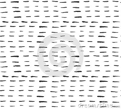 Abstract minimalist seamless pattern with hand drawn grunge black ink textured horizontal short thin dashed lines. Vector minimal Vector Illustration