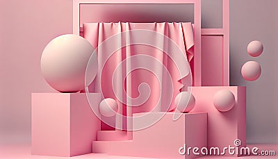 Abstract mock pastel color Scene pink geometric shape podium background 3d rendering dais display design template empty product Stock Photo