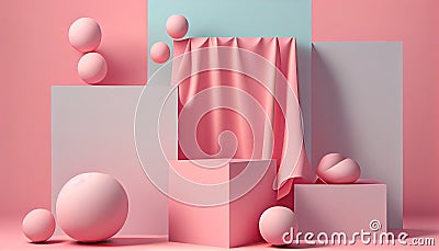 Abstract mock pastel color Scene pink geometric shape podium background 3d rendering dais display design template empty product Stock Photo