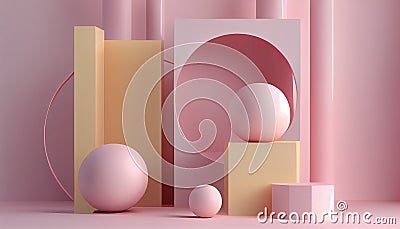 Abstract mock pastel color Scene pink geometric shape podium background 3d rendering dais product three-dimensional racked display Stock Photo