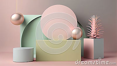 Abstract mock pastel color Scene pink geometric shape podium background 3d rendering show product racked display design blank Stock Photo
