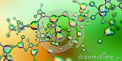Abstract model of a molecule. Digital technologies in genetic engineering. Crystal lattice structure. Research in molecular synthe Cartoon Illustration