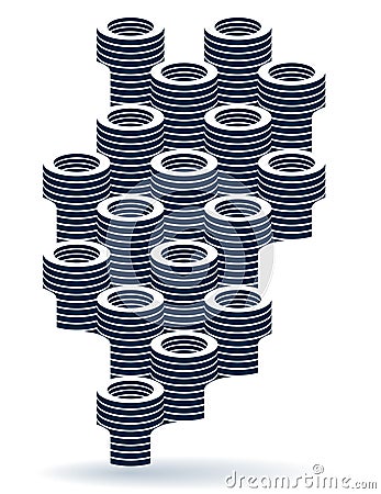 Abstract modern architecture vector geometric background, 3D isometric pattern with cylinders, tubes and pipes rhythmic optical Vector Illustration