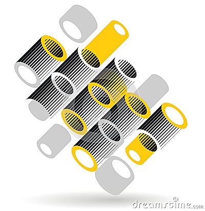 Abstract modern architecture vector geometric background, 3D isometric pattern with cylinders, tubes and pipes rhythmic optical Vector Illustration