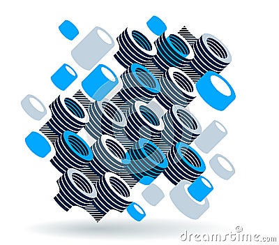 Abstract modern architecture vector geometric background, 3D isometric pattern with cylinders, tubes and pipes rhythmic optical Vector Illustration