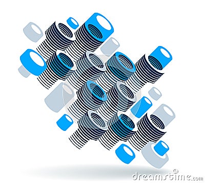 Abstract modern architecture vector geometric background, 3D isometric pattern with cylinders, tubes and pipes rhythmic optical Vector Illustration