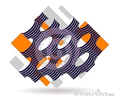Abstract modern architecture vector geometric background, 3D isometric pattern with cylinders, tubes and pipes rhythmic optical Vector Illustration