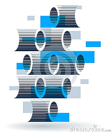 Abstract modern architecture vector geometric background, 3D isometric pattern with cylinders, tubes and pipes rhythmic optical Vector Illustration