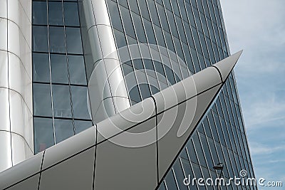 Abstract modern architectures balcony detail fence whit blue sky in city life - Milan Italy Editorial Stock Photo