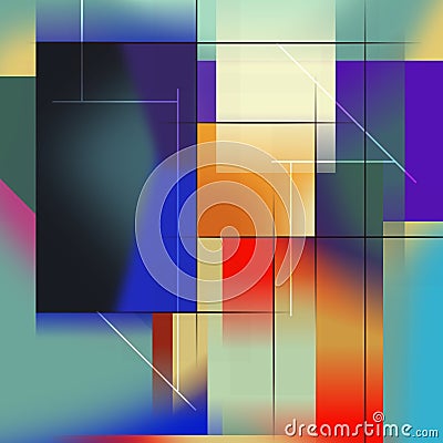 Modern digital composition with gradients and multicolored geometrical shapes and lights. Stock Photo