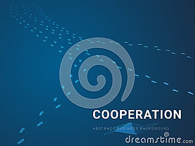 Abstract modern business background vector depicting cooperation in shape of multiple footsteps coming together on blue background Vector Illustration