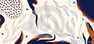 Abstract modern creative collage contemporary hand drawn exotic jungle plants pattern background Vector Illustration
