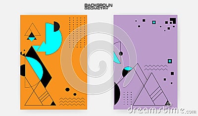 Universal trend halftone geometric shapes set juxtaposed with bright bold yellow elements composition. Design elements for Magazin Vector Illustration