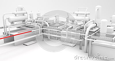Abstract Modern Industrial Facility With Glowing Red Anomaly Pipe Stock Photo