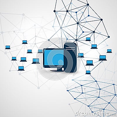 Abstract Modern Minimal Style Cloud Computing, Networks, Mobility and Telecommunications Concept Design with PCs Vector Illustration