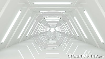 Abstract modern minimalist empty white corridor tunnel with white glow lights Stock Photo