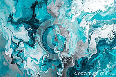 abstract modern original background made in the style of fluid art,turquoise and silver,the concept of creative advertising and Stock Photo