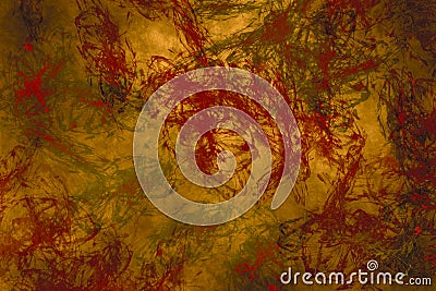Abstract modern painting .Red paint splashes on gold background. Grunge texture Stock Photo