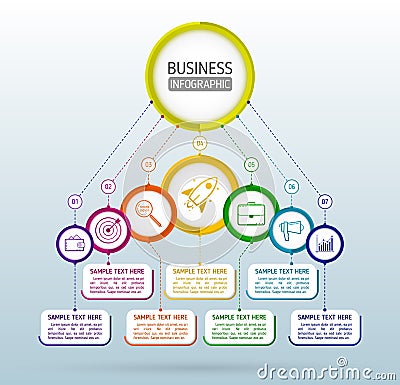 Abstract modern style business infographics. Seven steps to success. Vector Illustration