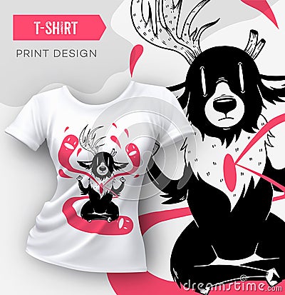 Abstract modern t-shirt print design with deer Vector Illustration