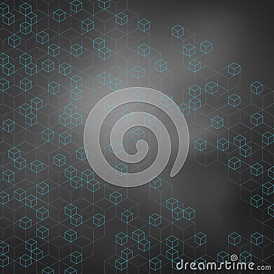 Abstract modern technology blue line cube pattern on black board Vector Illustration