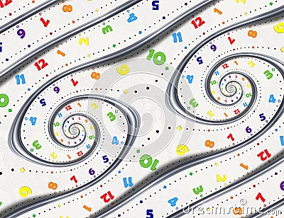 Abstract Modern white rainbow spiral clock fractal clock hands pointers. Twisted surreal clocks watch unusual abstract pattern Stock Photo