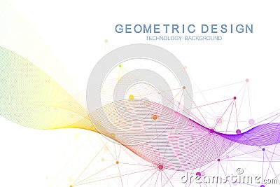 Abstract molecular network pattern with dynamic lines and points. Sound, flow wave, sense of science and technology Vector Illustration