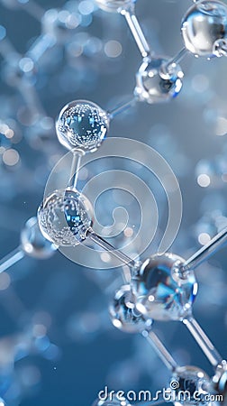 Abstract molecular structure network with connecting dots, showcasing a concept in science and technology on a blue background Stock Photo