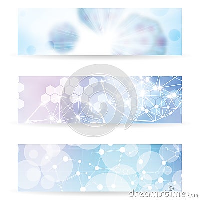 Abstract molecule blue colors banner set Vector Illustration