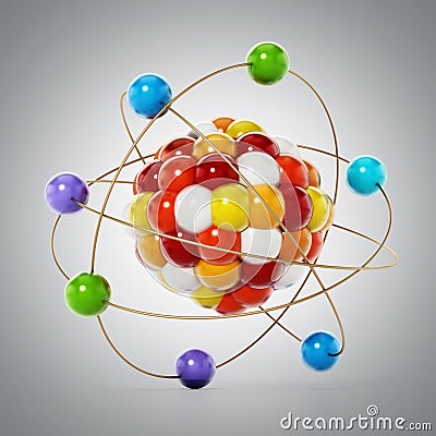 Abstract molecule model consisting of colored spheres. 3D illustration Cartoon Illustration